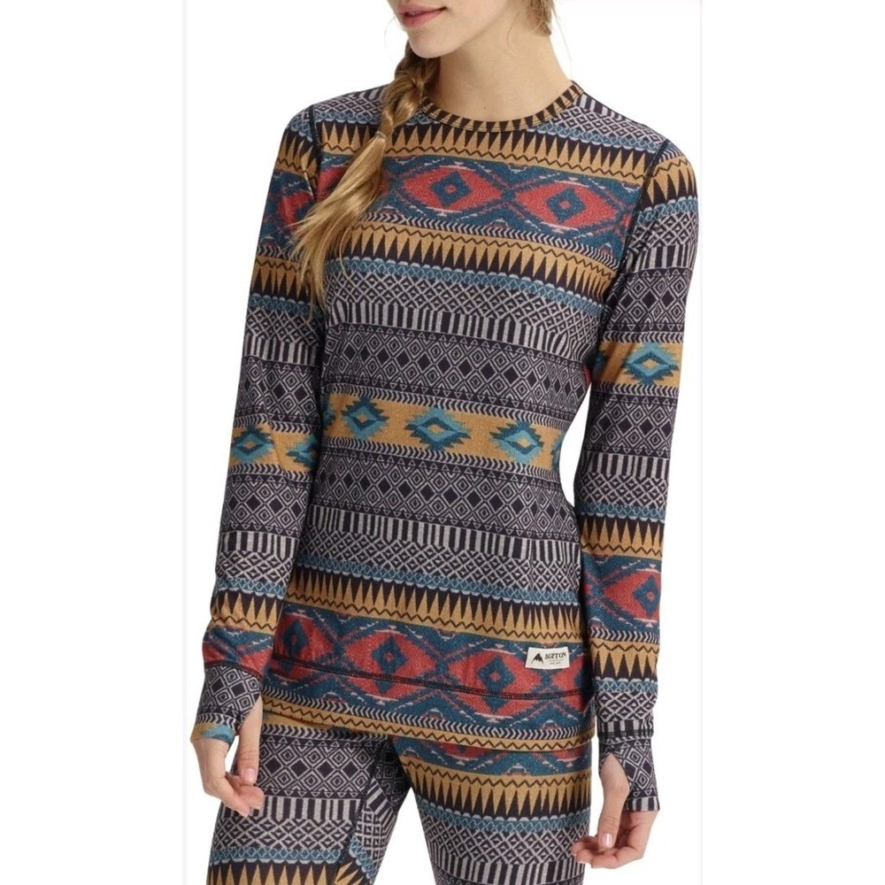 Burton Women M Midweight Snow Ski Aztec Crew Neck Long Sleeve Dryride Base Layer